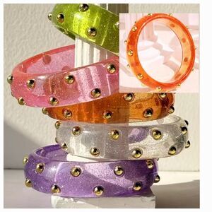 New FREE PEOPLE Pink Studded Resin Bangle Bracelet In Orange